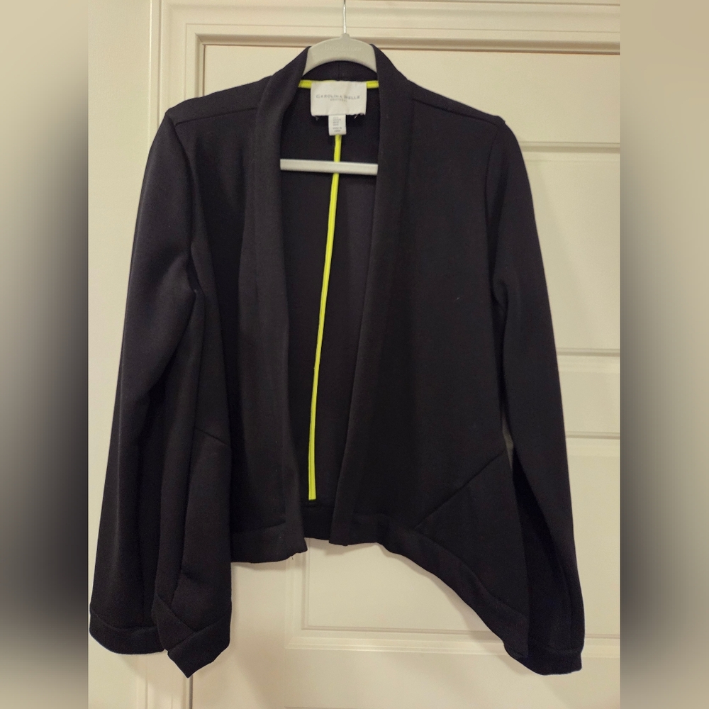 Black‎ Open Front Blazer With Bright Interior Seams
